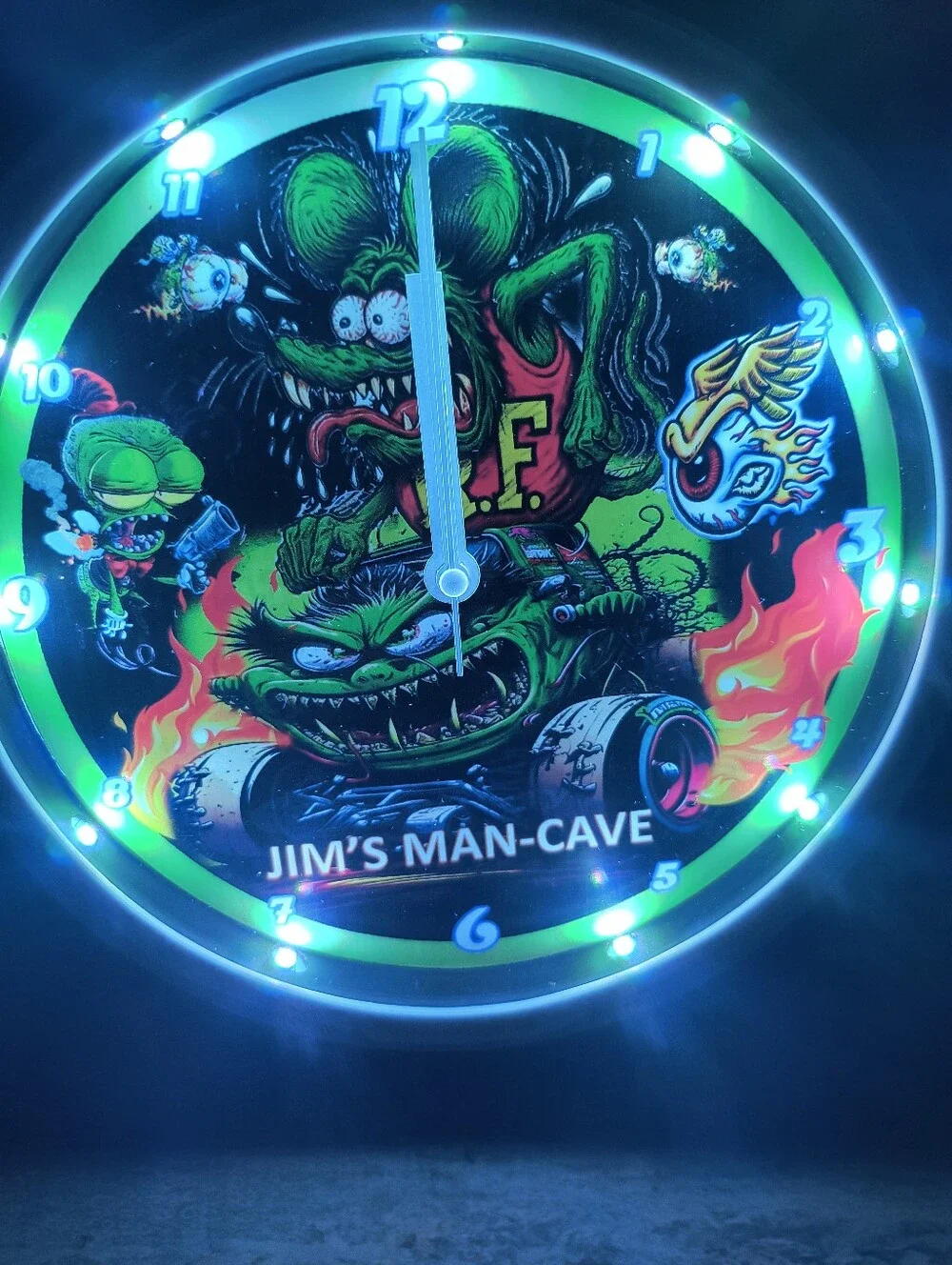 Neon Green Rat Fink Style LED Wall Clock - Jim's Man-Cave